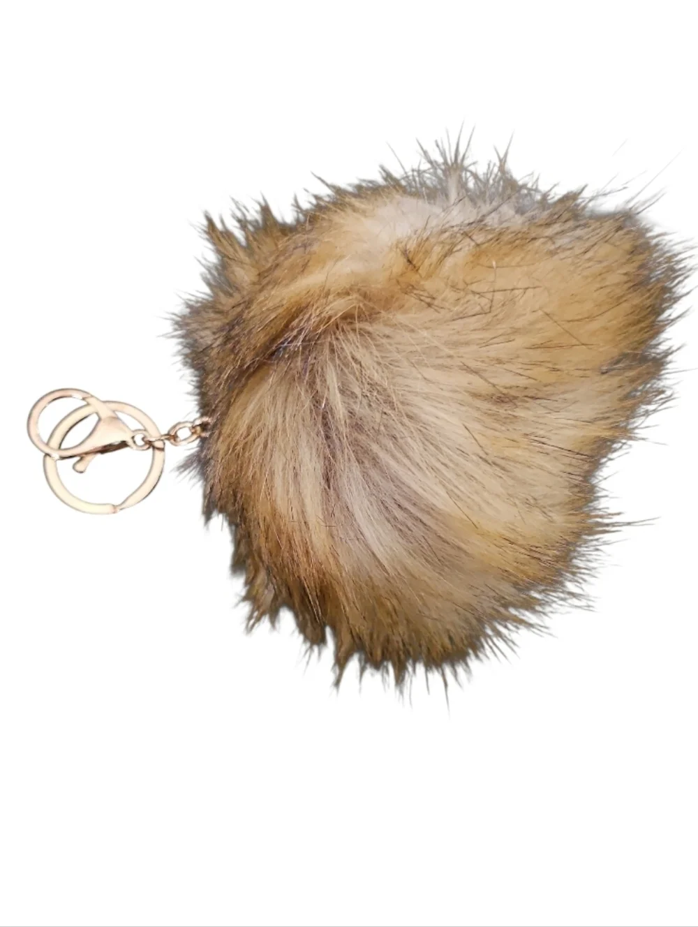 Brown/Tan Faux Fur Large Pom Bagcharm